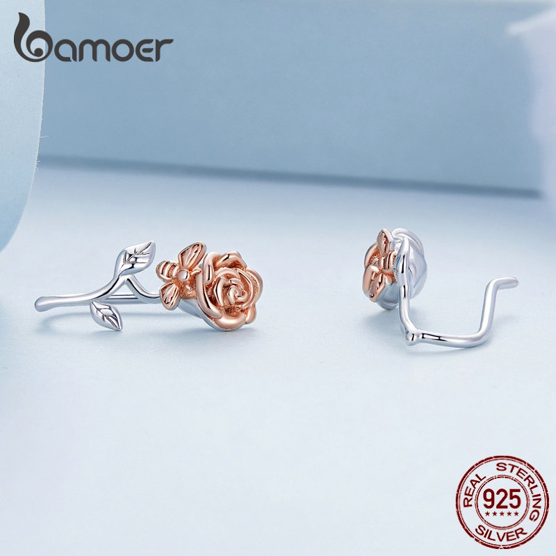 BAMOER Bông Tai bạc 925 HìNh Hoa HồNg ThờI Trang