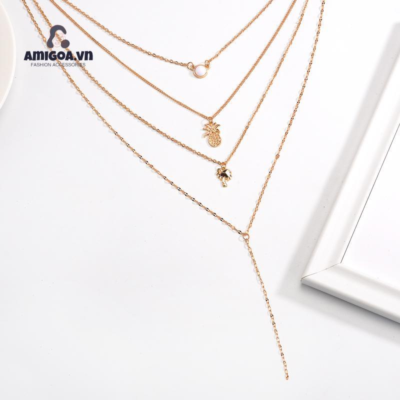Vòng cổ Nhiều Lớp Mặt Hình Cây Dừa Và Quả Dứa Thời Trang