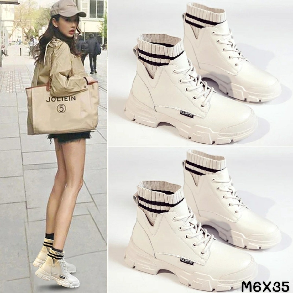 [New Fashion] Boot Nữ Chất Da Mềm Cổ Phối Chun Len Fashion M6 (Fullbox)