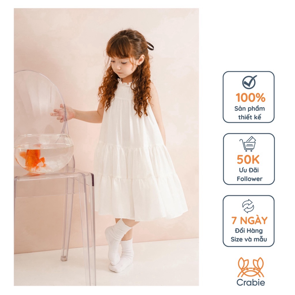 Đầm thiết kế cho bé CRABIE lụa khoét nách xinh xắn - Layla Dress - Trắng