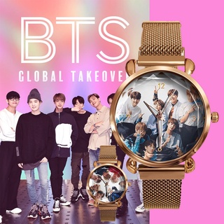 Đồng hồ unisex bts bt21 dây đồng hồ đeo tay nam châm bằng thép không gỉ màu vàng hồng