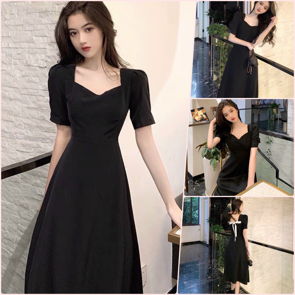 Đầm cổ V lưng phối nơ
