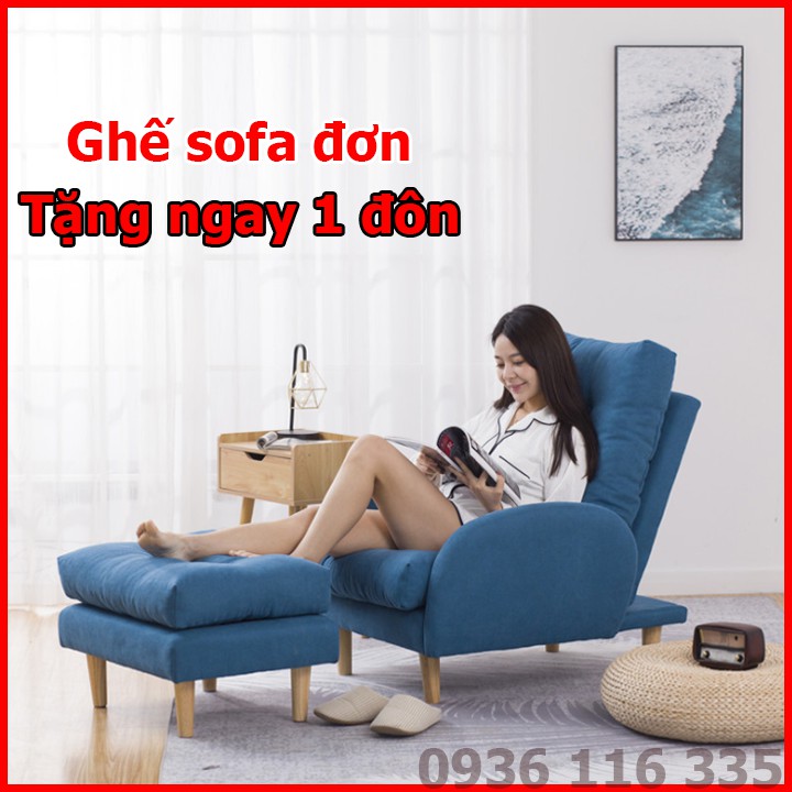 Ghế sofa lười đệm bông ☀️Tặng ngay 1 đôn ☀️, Ghế nằm đọc sách thư giãn có đôn gác chân