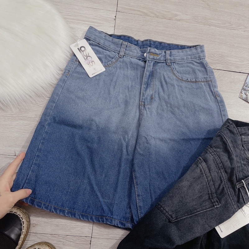 Quần sooc jeans loang hai màu cực chất quần bò loang dáng lửng