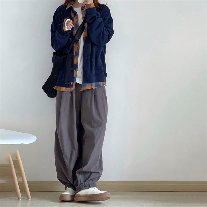 Quần Dài Ống Rộng Màu Sắc retro Phong Cách Nhật Bản Cho Nam