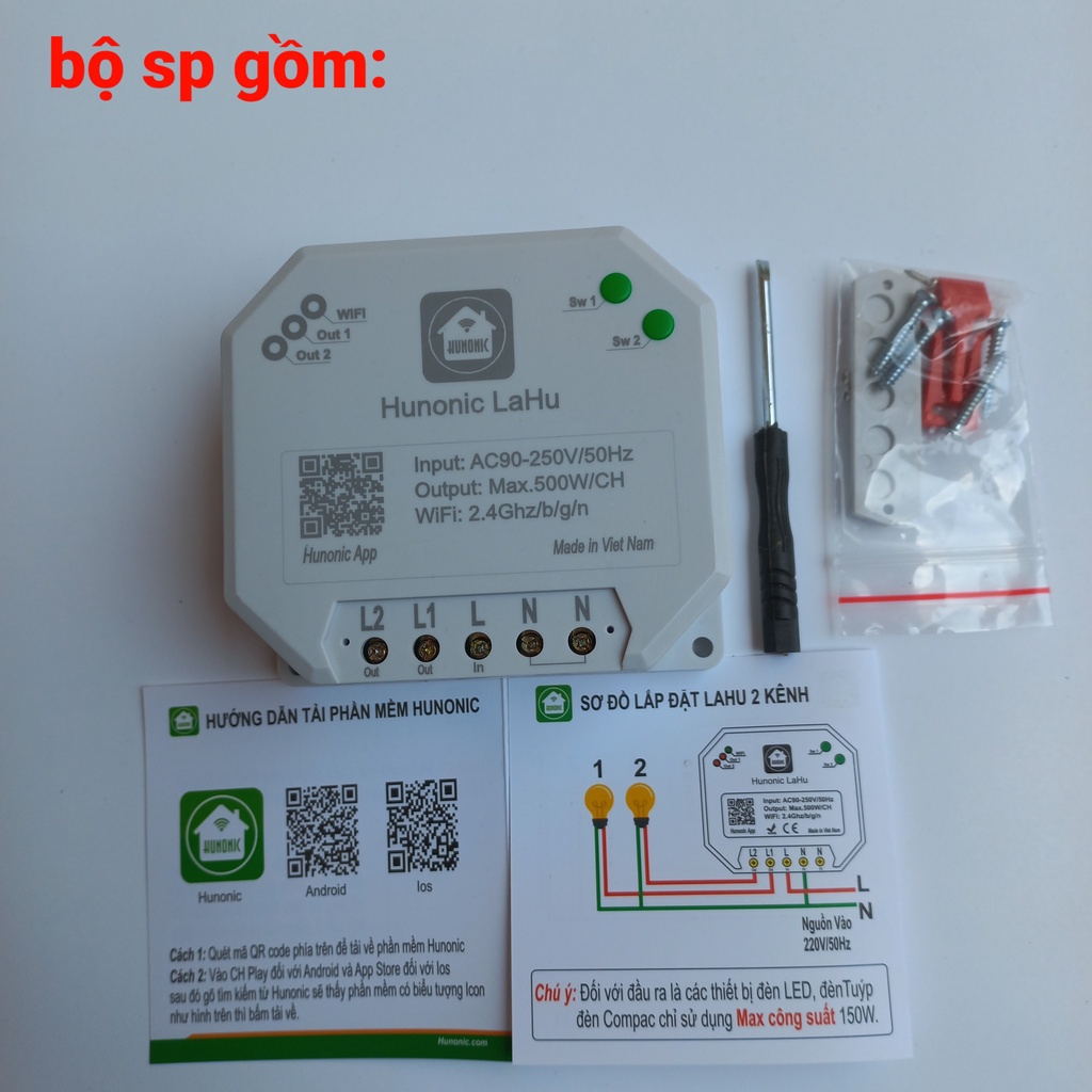Công tắc thông minh wifi LaHu02 500w điều khiển từ xa qua điện thoại