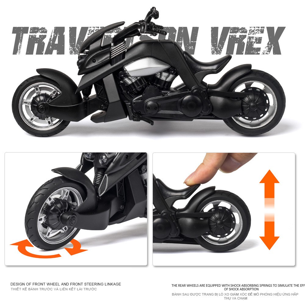 Mô hình xe Moto VRex Travertson tỉ lệ 1:12 phong cách mạnh mẽ, lấy cảm hứng từ khủng long