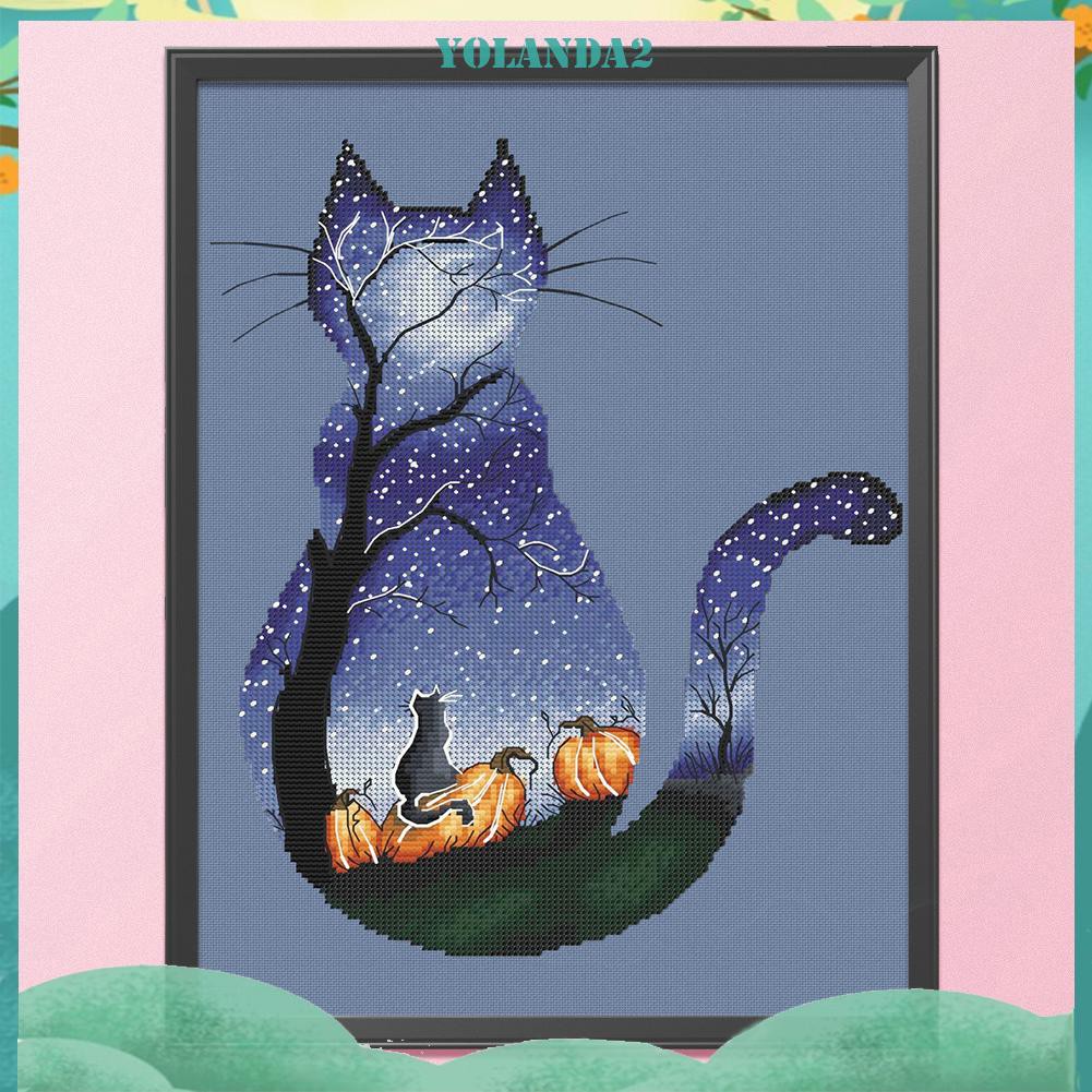 Set tranh thêu chữ thập hình mèo 11ct DIY