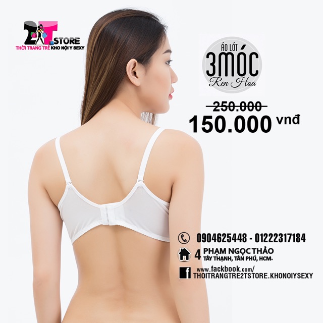 Áo Nâng Ngực Cotton 3 Móc Phối Ren (Trắng)