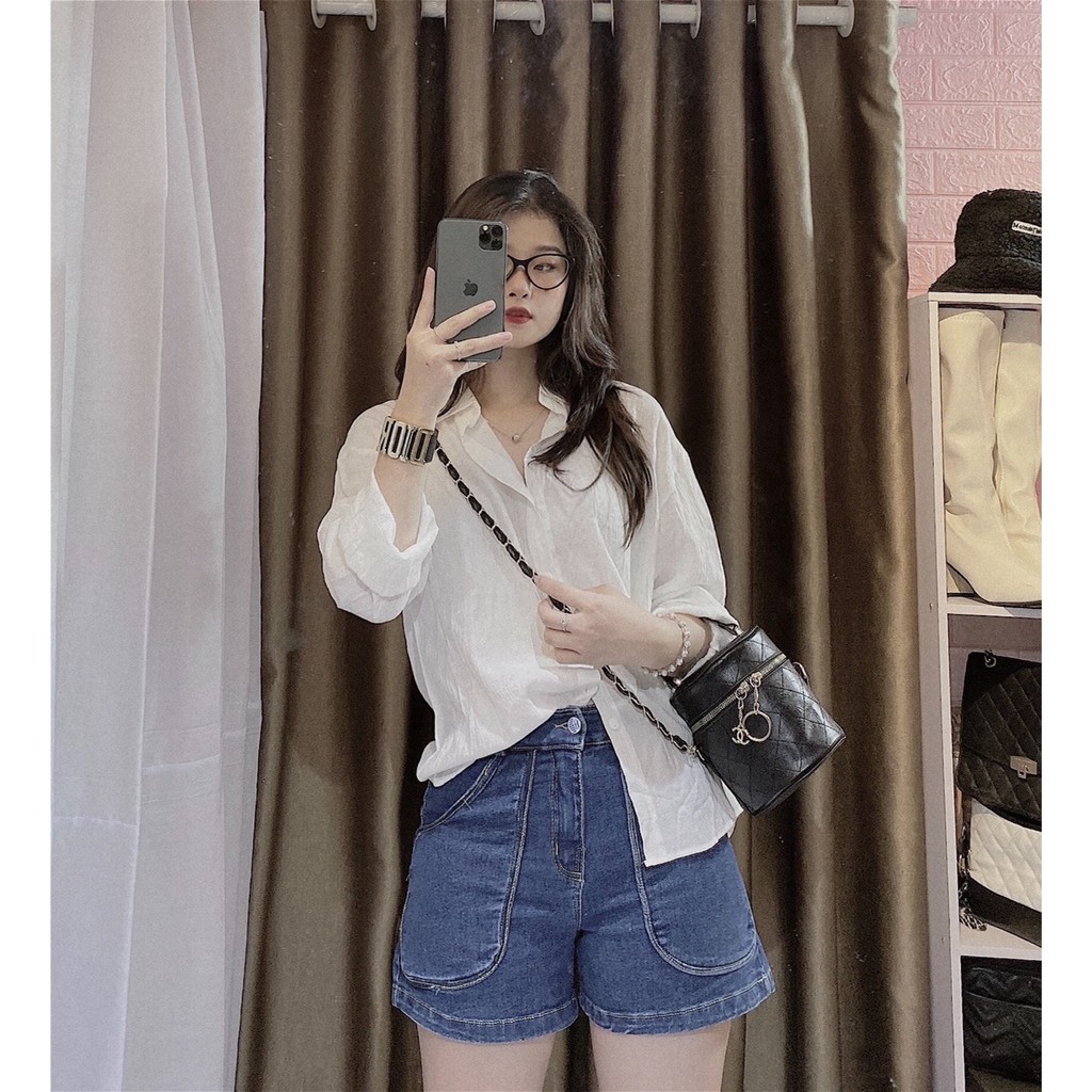 [ZARA] QUẦN SOOC BÒ JEAN ĐẮP TÚI 2 MÀU HOT