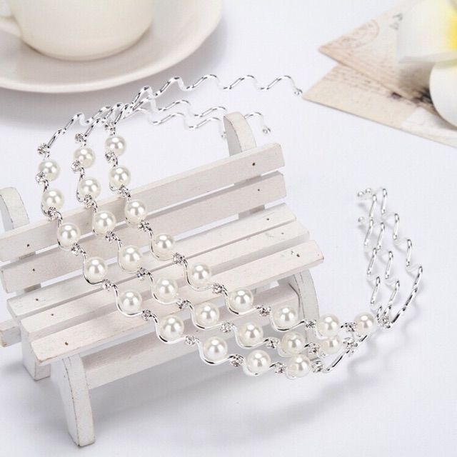 Cài Tóc Hạt Châu Lượn Sóng, Cài tóc lượn sóng đính châu trắng tiểu thư