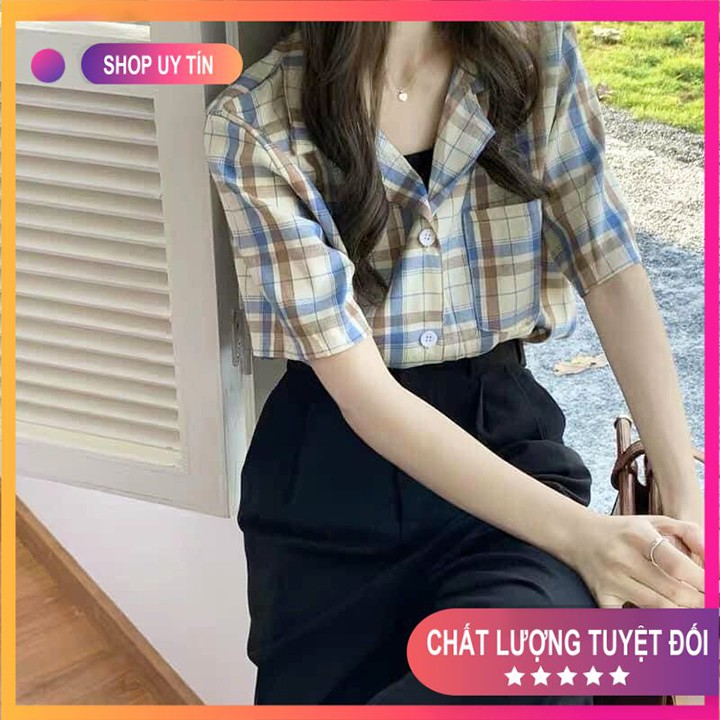 Áo Sơ Mi 🎀[FREESHIP]🎀 Áo Kẻ Caro Nữ  Dáng rộng, Chất vải kate mềm mịn-không nhăn-không xù Mã TT03