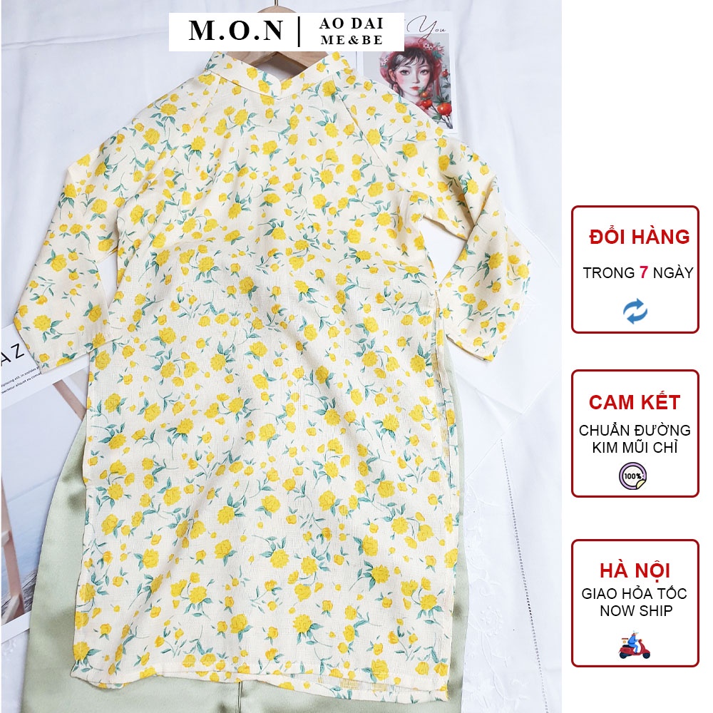 Áo Dài Hoa Nhí Cho Bé Gái Và Mẹ Hạ Vy Hoa Vàng MON