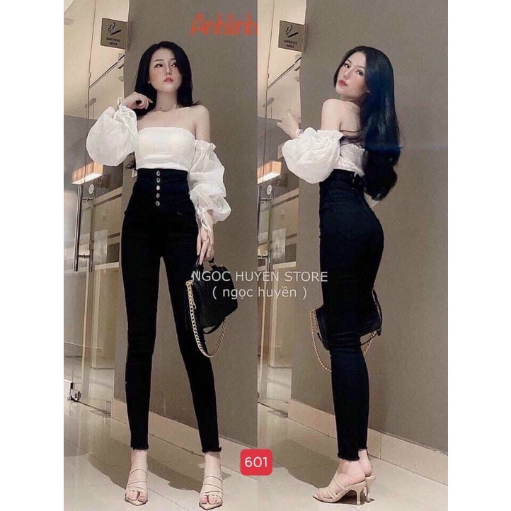 Quần jean nữ lưng cao King168 , jean nữ cao cấp co dãn THU93