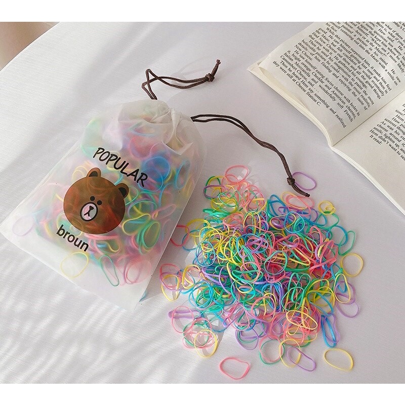 Set 4000 thun cột tóc nhí nhiều màu cho bé gái túi rút gấu Store4girls