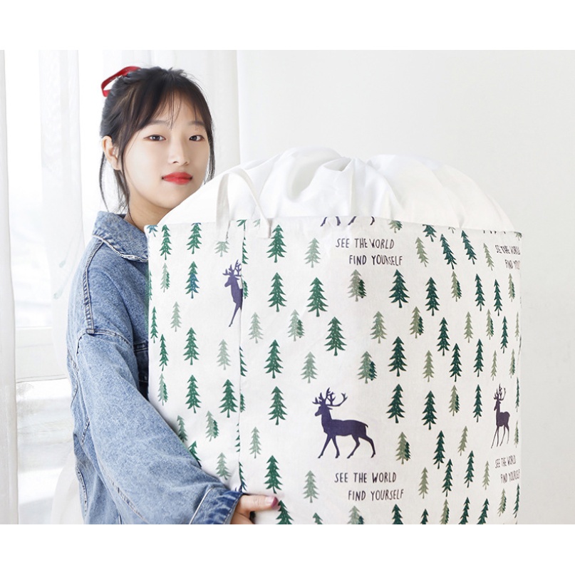 Giỏ đựng quần áo bằng vải cỡ lớn 100 lít đa năng có thể gấp gọn vintage xinh xắn dododios