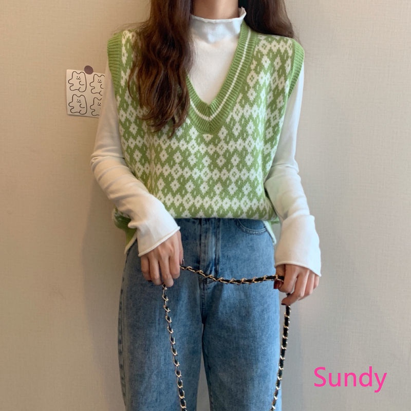 Áo Len Không Tay Cổ Chữ V Dáng Rộng Thời Trang Mùa Thu Theo Phong Cách Hàn Quốc Dành Cho Nữ | BigBuy360 - bigbuy360.vn