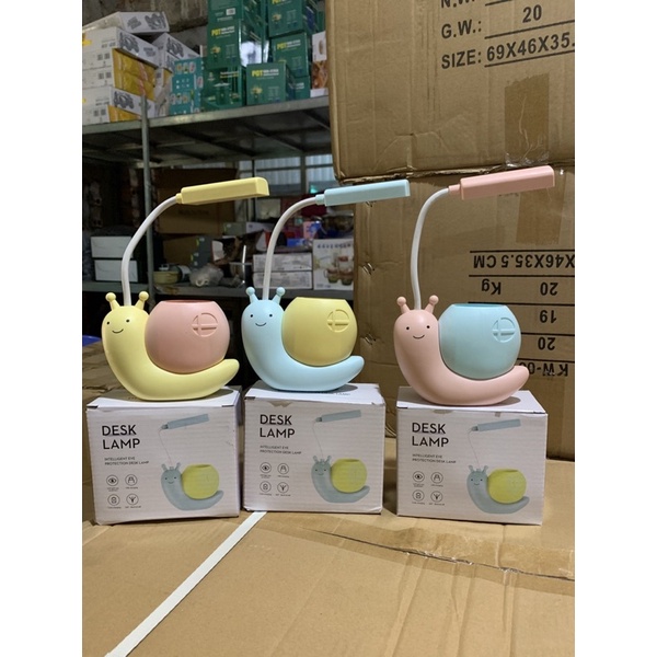 Đèn Học Led Tích Điện - Đèn Học Led Hình Ốc Sên Có Ngăn Đựng Bút Siêu Xinh