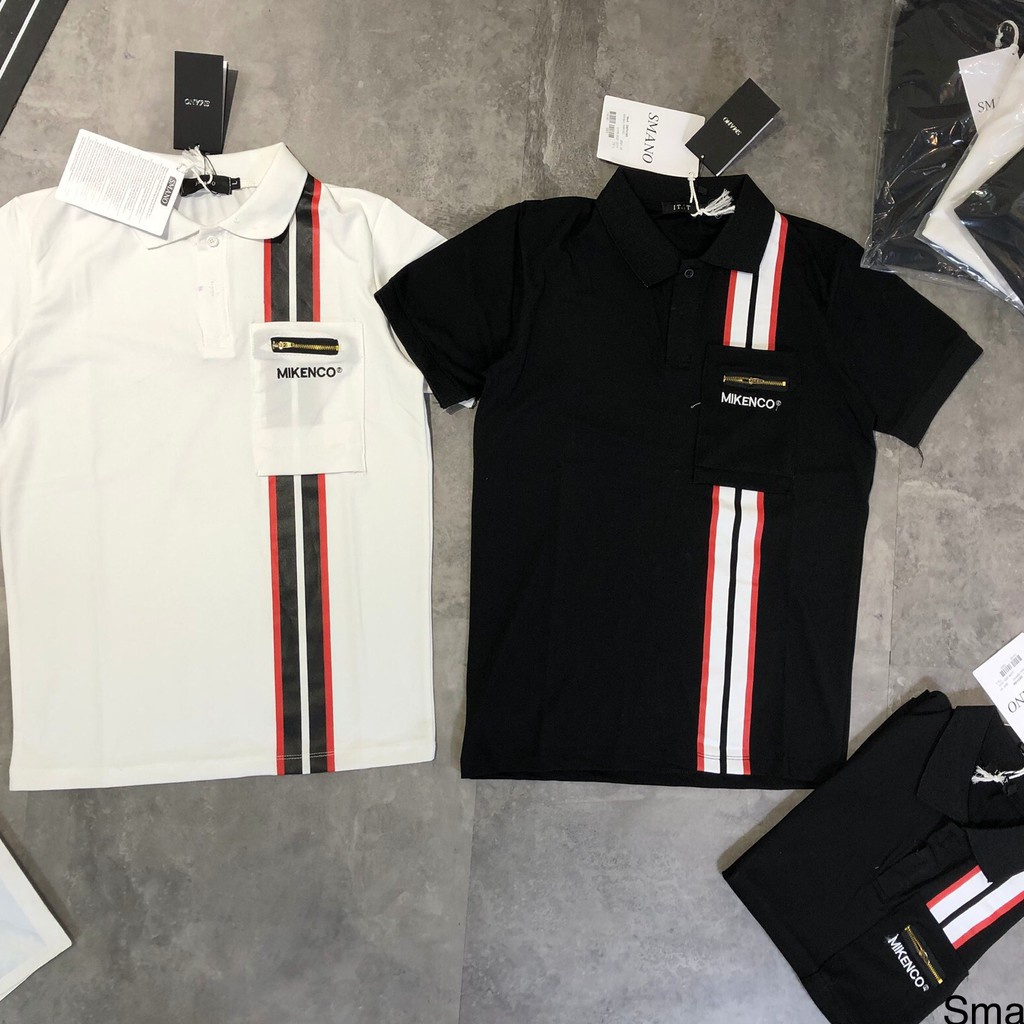 Áo polo Mikenco chạy sọc túi khóa MOSSSHOP - Áo phông cổ bẻ nam nữ unisex phong cách hàn quốc ulzzang form rộng 65kg