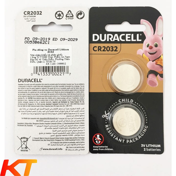 2 Pin 3v Lithium Duracell DL2032 chính hãng