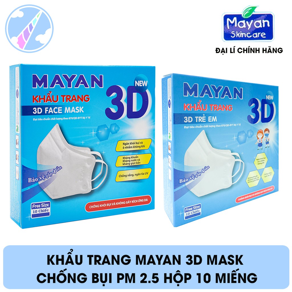 Khẩu Trang Mayan 3D Mask Chống Bụi PM 2.5 Hộp 10 Miếng (Loại 5 lớp Vải không dệt SSMMS)
