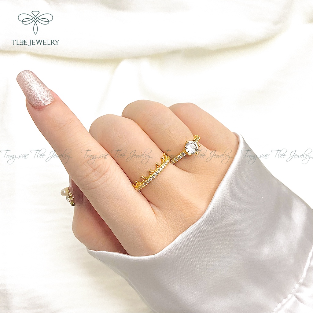 Nhẫn bạc nữ TLEE king nạm đá cao cấp xi vàng 14k NCJ A0105