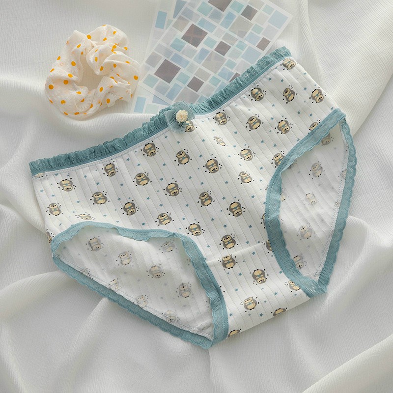 Quần lót nữ Cotton họa tiết chim cánh cụt dễ thương kẻ gân tăm co dãn kháng khuẩn