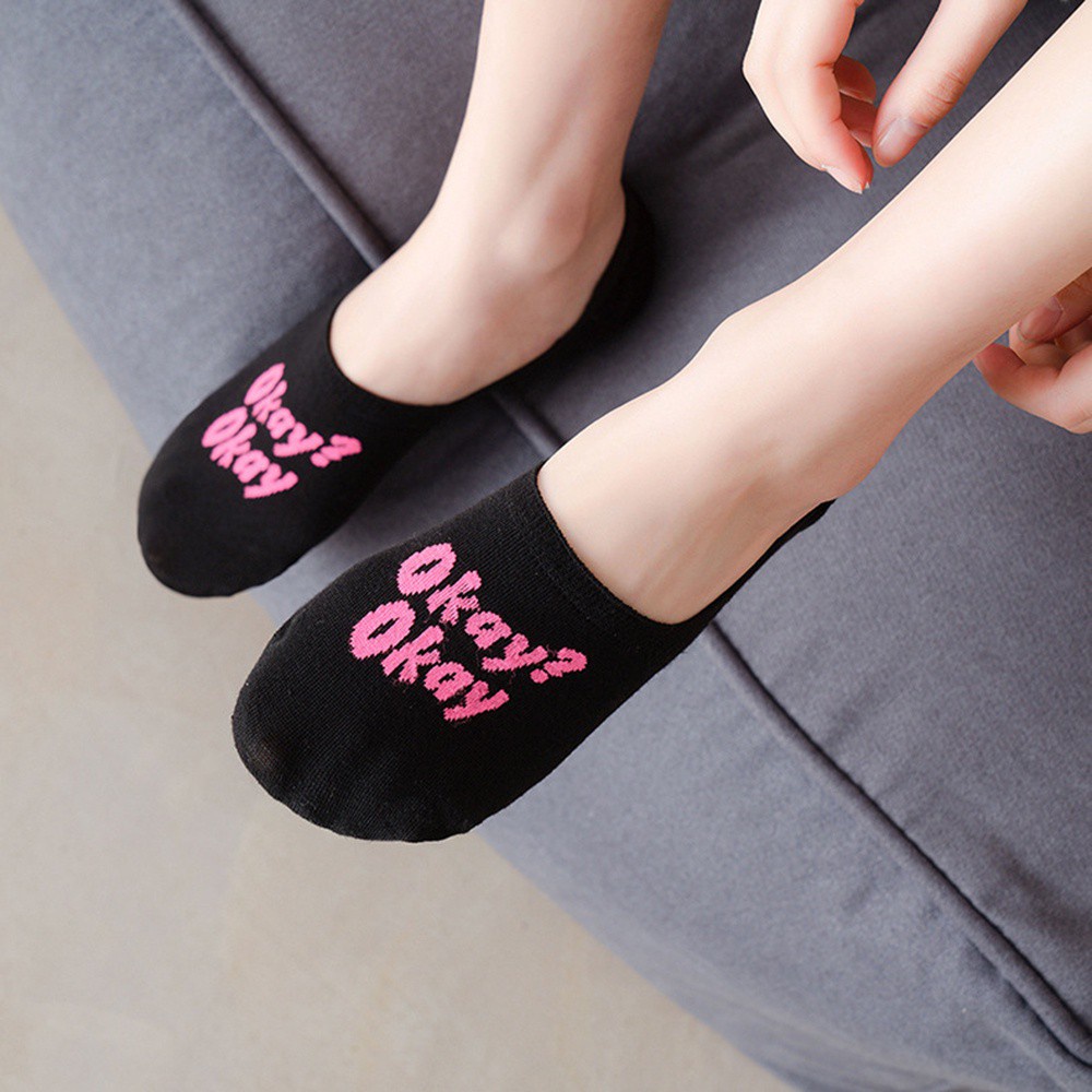 Vớ cotton cổ thấp in chữ màu trơn thoáng khí dễ thương thời trang mùa hè