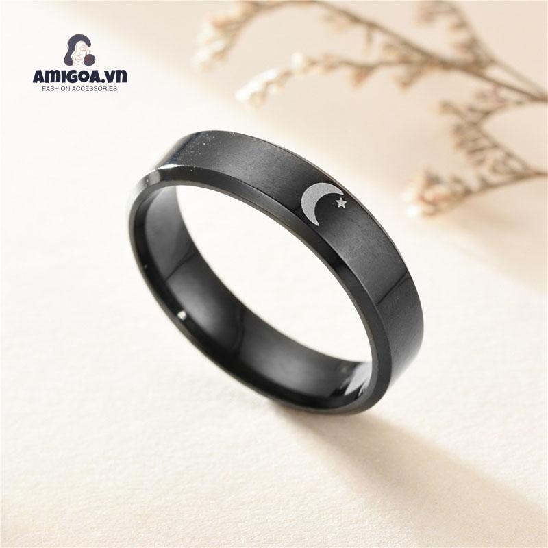 ✨✨ Nhẫn Thép Không Gỉ Màu Đen Họa Tiết Mặt Trăng / Mặt Trời Thời Trang Cho Cặp Đôi