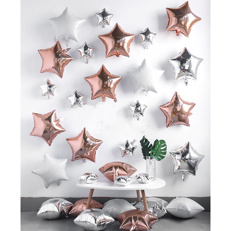 Gói 5 Bong Bóng Lá Nhôm 18 inch Hình Ngôi Sao Màu Vàng Hồng / Trắng / Hồng Dùng Trang Trí Tiệc Cưới / Sinh Nhật