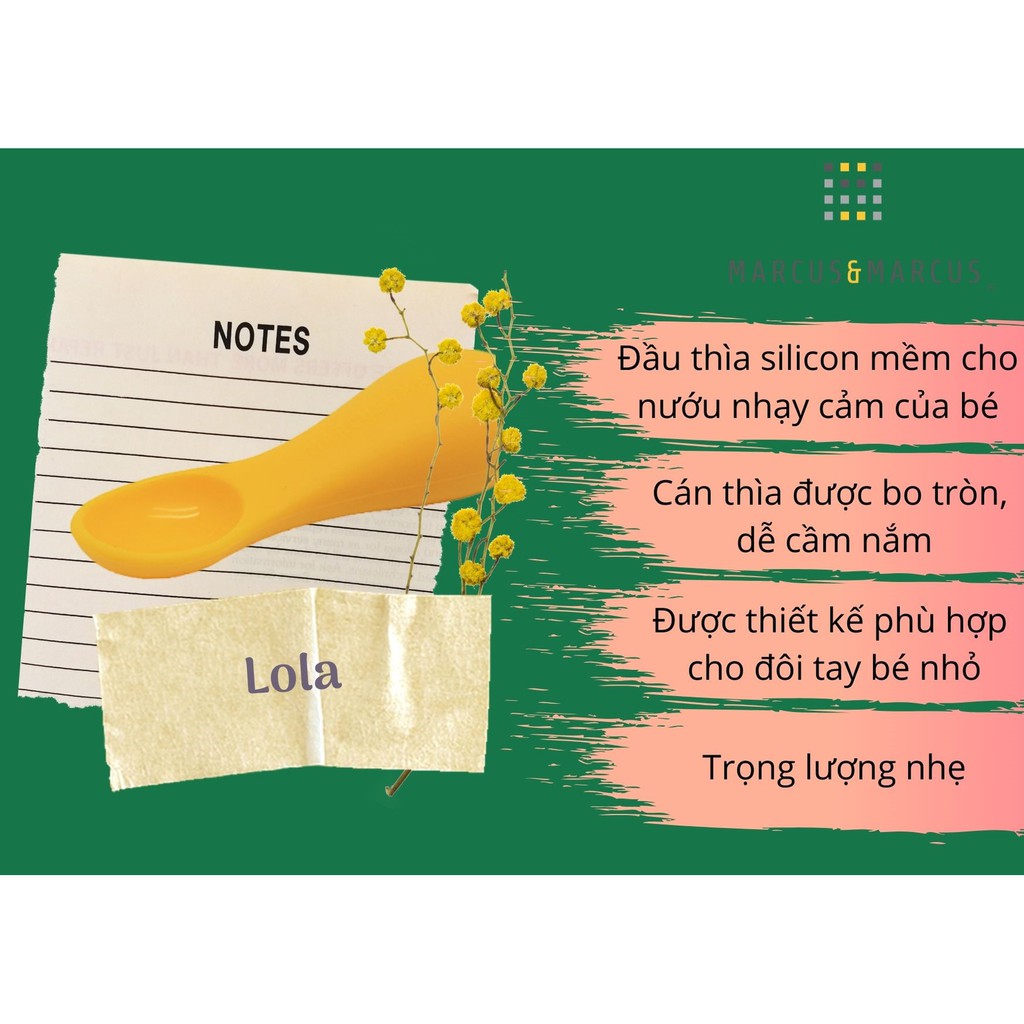 Thìa tập ăn silicon cho bé Palm Grasp Marcus &amp; Marcus, từ 12 tháng - Lola