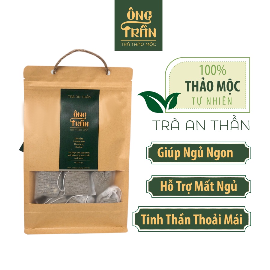 Trà thảo mộc, an thần, hỗ trợ mất ngủ, tinh thần thoải mái, trà túi lọc (15 túi lọc x 10gr), Thảo Mộc Ông Trần