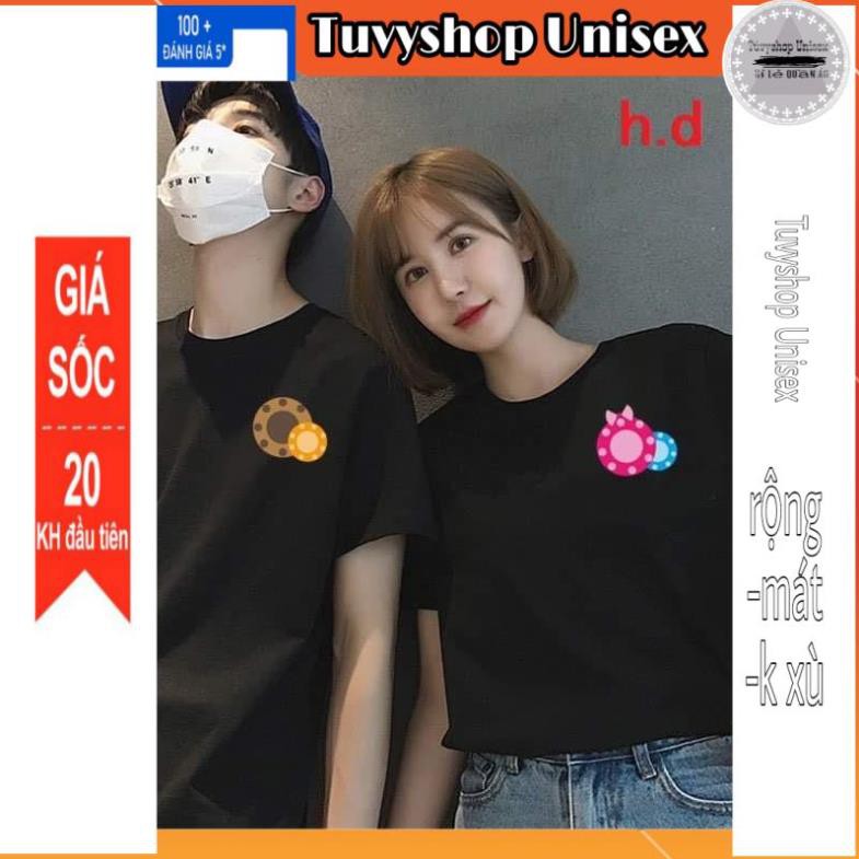 Áo thun nữTUVYSHOP Áo đôi logo bánh TH6 cotton co giãn mát hút mồ hôi in 3D-áo thun hai màu đen trắng 3 size S M L