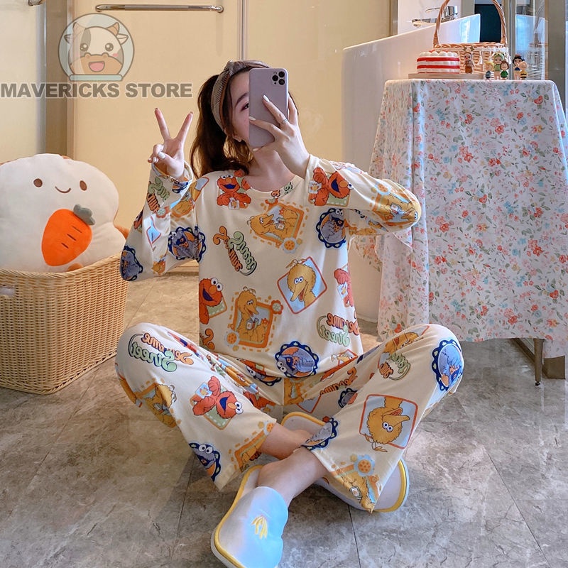 Bộ Đồ Ngủ Tay Dài In Hình Gấu Dâu Tây Phong Cách Hàn Quốc Thời Trang Cho Nữ