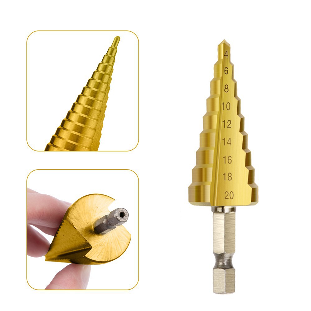 EKEZ Set 3 Mũi Khoan Bước HSS-NUR Chính Hãng Phủ Titan Siêu Cứng 3-12mm 4-12mm 4-20mm