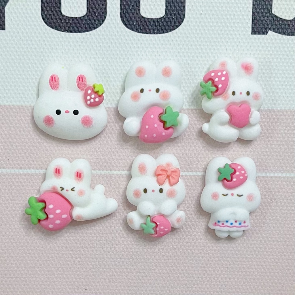 Bộ 10 Nút Nhựa Hình Thỏ Dâu Tây Hoạt Hình Dễ Thương Trang Trí Ốp Điện Thoại / Cốc Nước