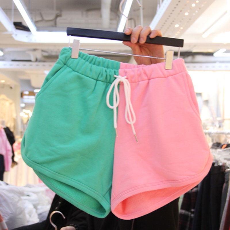 Quần Short Thể Thao Ống Rộng Lưng Cao Co Giãn Phối Màu Tương Phản Thời Trang Mùa Hè Cho Nữ