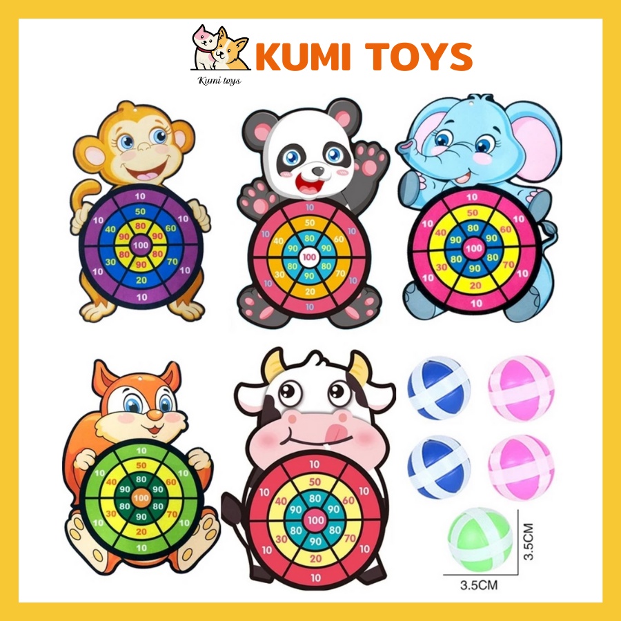 Bảng phi tiêu bóng dính cho bé, bảng ném bóng gai vận động tặng kèm 3 trái bóng gai và móc treo Kumi toys