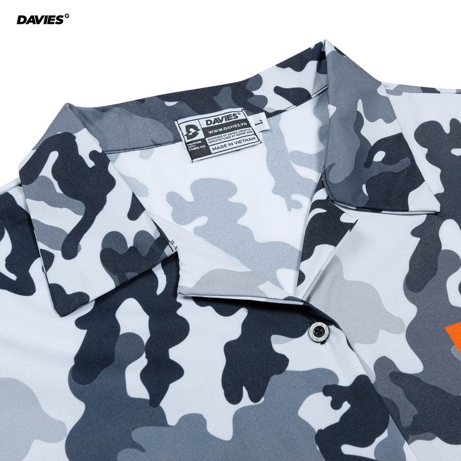 Áo sơ mi nam nữ form rộng tay lở - somi lụa local brand DAVIES Over Grey Camou | BigBuy360 - bigbuy360.vn