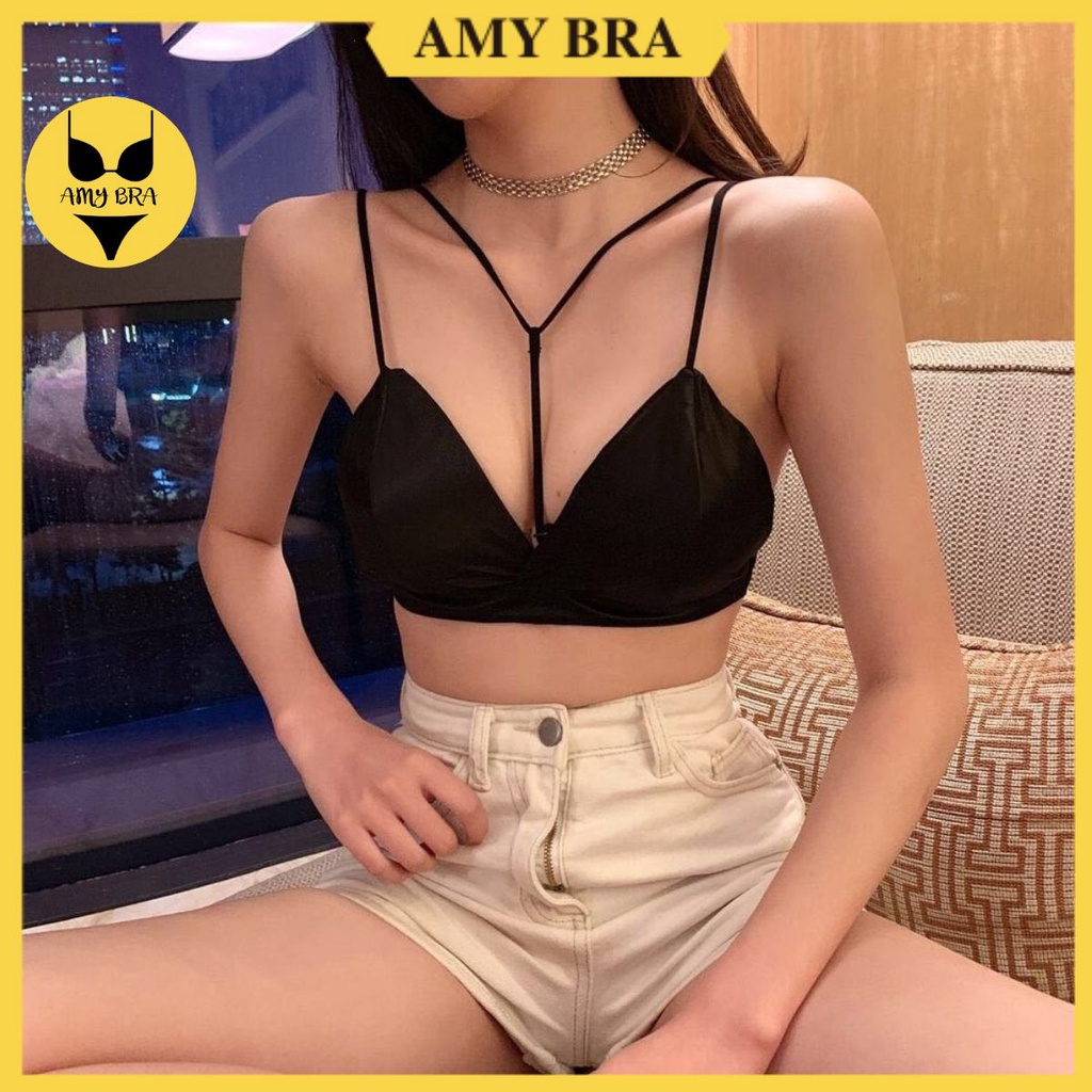 Áo Bra Satin Chữ Y Quyến Rũ - Áo Ngực Không Gọng Cực Xinh - Bra Nữ Cài Sau Kèm Mút Mỏng AMYBRA B9604