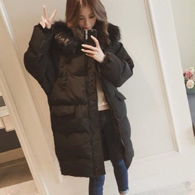 Áo phao nữ cổ lông dáng dài hàng quảng châu cao cấp