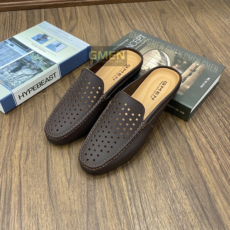 Giày sục nam thiết kế lỗ thoáng khí chất liệu da thật mềm mại đế cao su êm chân bảo hành 1 năm | BigBuy360 - bigbuy360.vn