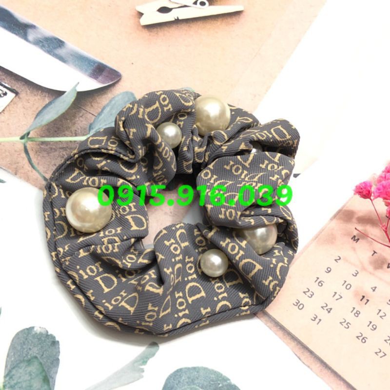 Buộc tóc bèo đính hạt châu tròn, cột tóc nữ loại đẹp