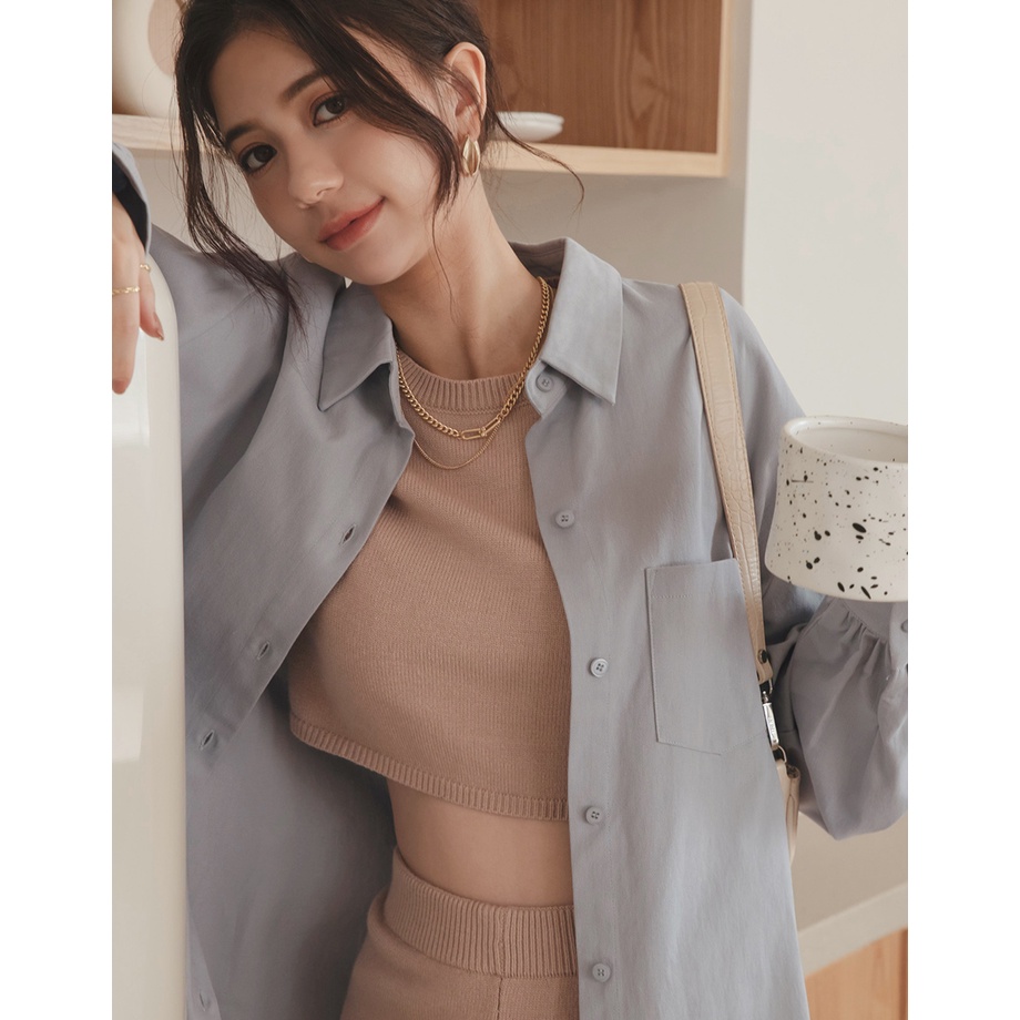 Áo sơ mi dáng dài túi trước nữ Air Space 2131821019