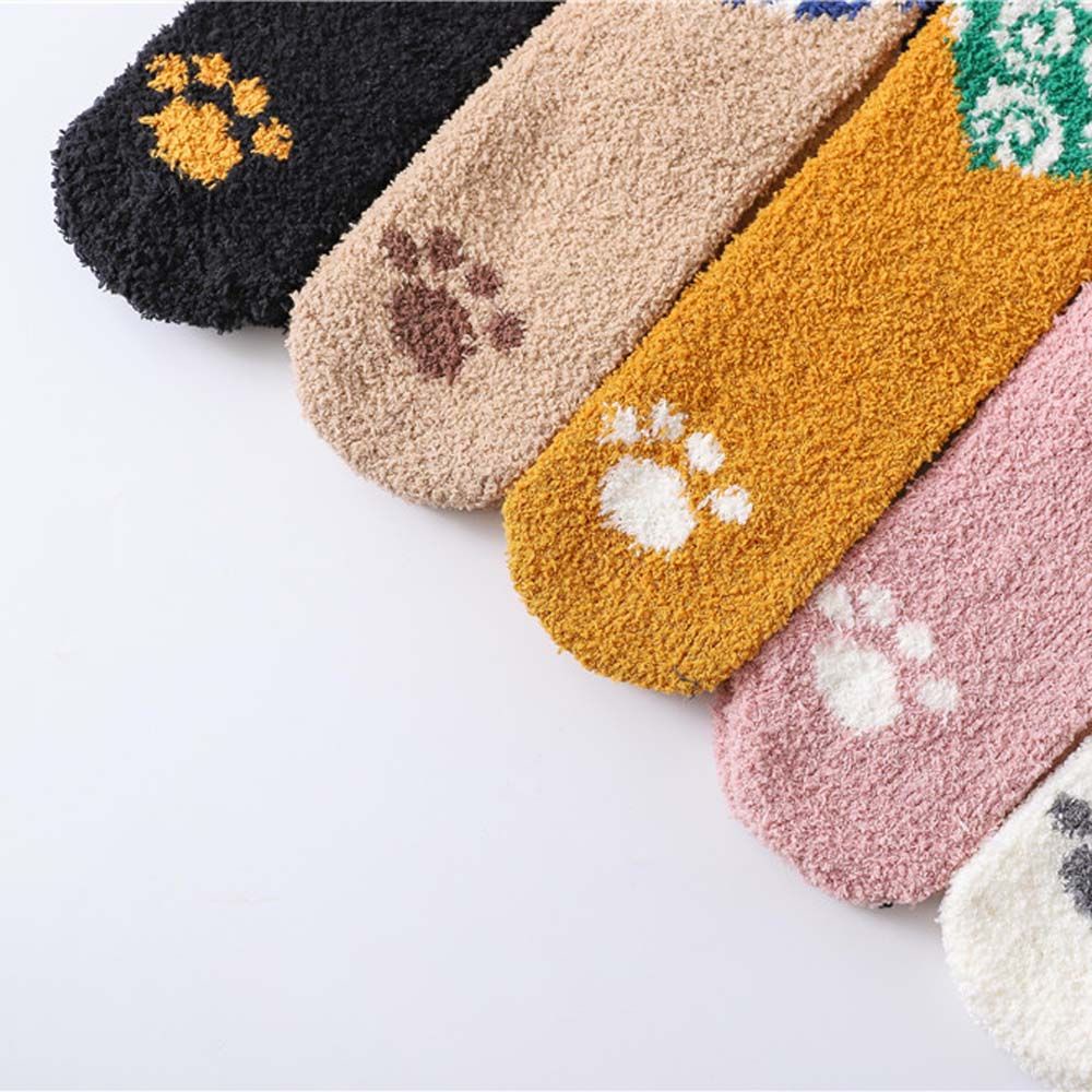 Đôi vớ lông cừu san hô dày in họa tiết hoạt hình nhiều màu sắc thời trang cho nữ