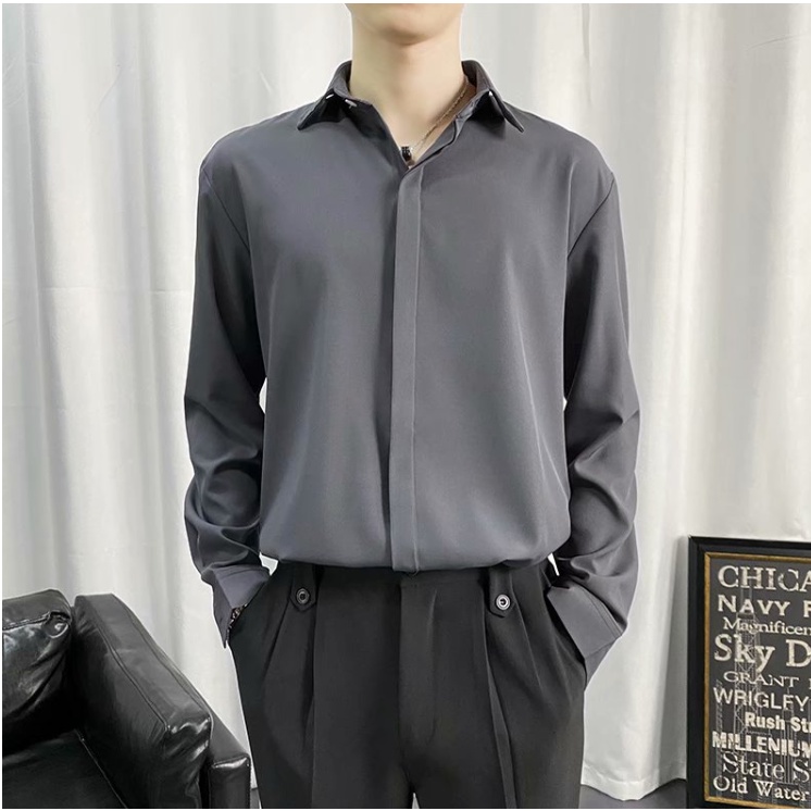 Áo Sơ Mi dài tay nam xuân hè băng lụa ẩn nút phiên bản hàn quốc cao cấp ý nghĩa áo sơ mi công sở xếp nếp giản dị