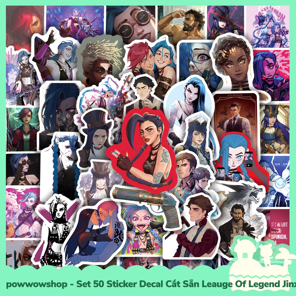 [Sẵn VN - Hỏa Tốc] Set 50 Sticker Mini Decal Dán Trang Trí Vật Dụng Mẫu Arcane League of Legends Jinx &amp; VI