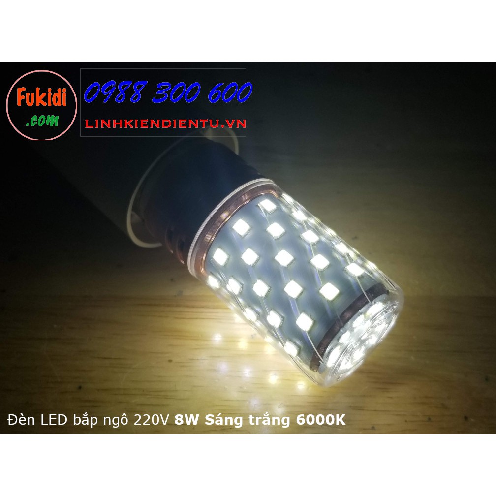 Đèn LED chiếu sáng dạng bắp ngô 220V 8W, màu vàng ấm 3000K trung tính 4000K hoặc trắng mát 6000K, đui vặn E27