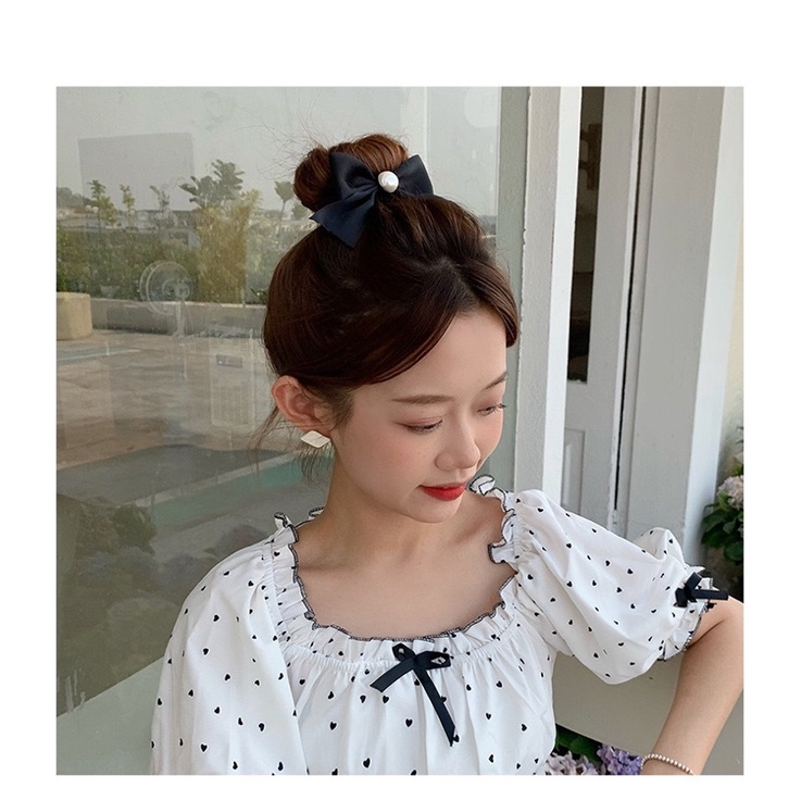 Nơ kẹp tóc đính hạt ngọc trai nhân tạo dễ thương N44