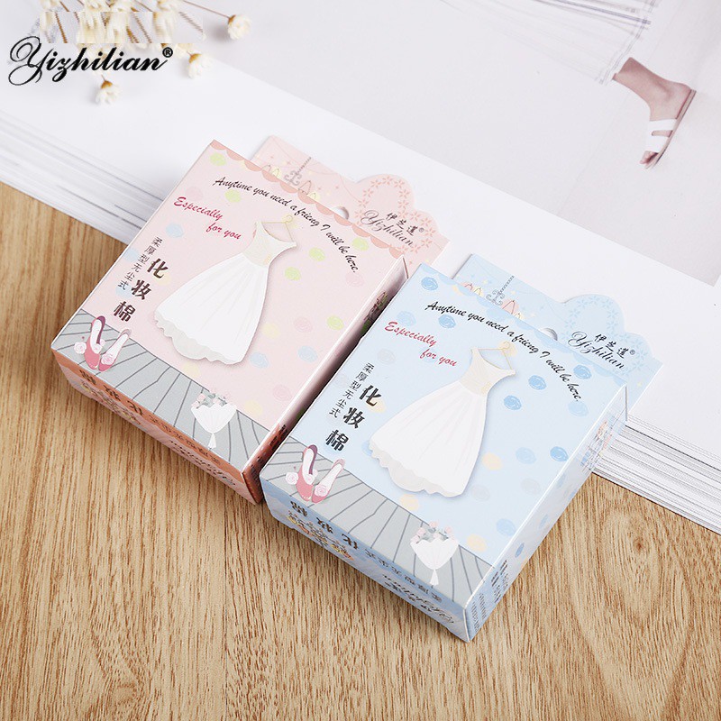 Hộp 50 Miếng Bông Tẩy Trang Cotton Yishilian Loại Mỏng Siêu Tiện Lợi